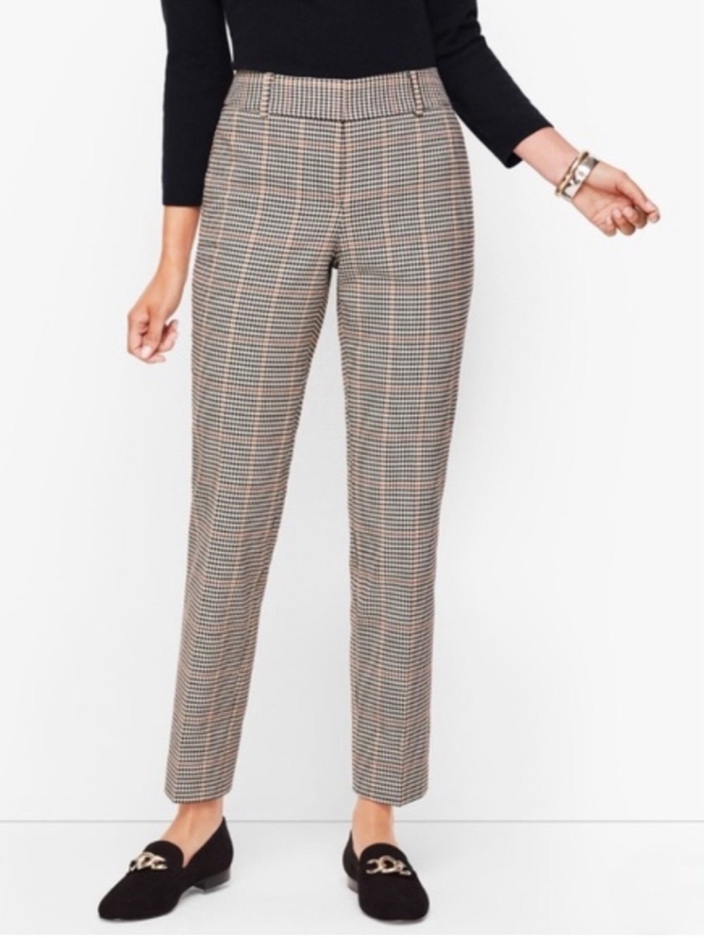 TALBOTS | NWT High-Waist Hampshire Ankle Houndstooth Plaid Pants Black Cream 16W